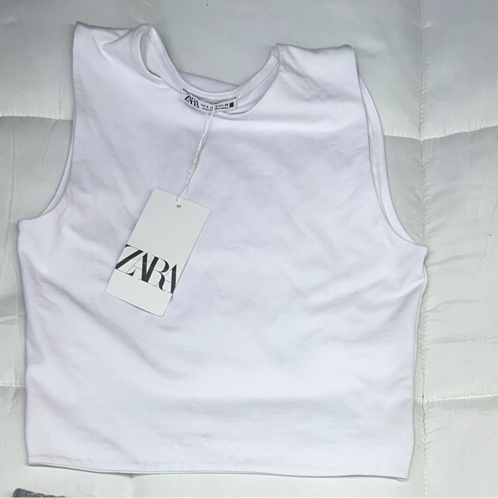 Zara White Sleeveless Crop Top